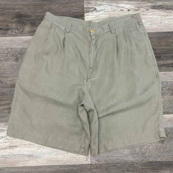Vintage 90s Nautica Rigger Gray Mens 34x9‎ Linen Pleated Chino Shorts Preppy EUC - Picture 1 of 10